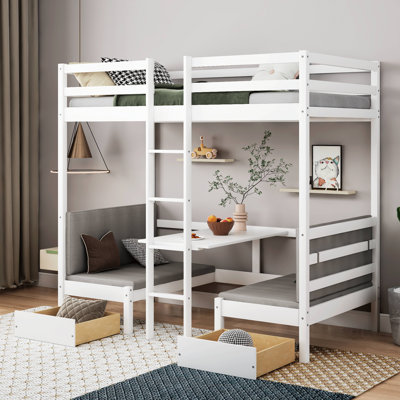 Guardiola Twin Over Twin 2 Drawer Loft Bed and Mattress with Built-in-Desk by Harriet Bee
