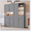 Lit escamotable mural avec armoire supérieure, tablettes, lit pliable peu encombrant avec lumière et USB-293862698