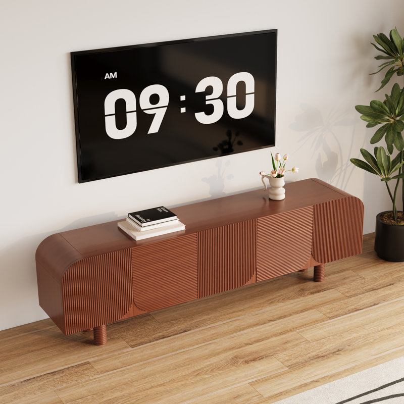 71'' TV Stand for Living Room, Wood TV Table with Four High Spiral Legs and Cabinets