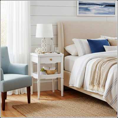 Table de chevet 1 tiroir Foley Mid-Century avec tablette inférieure pour plus de rangement et de présentation, disponible en plusieurs couleurs