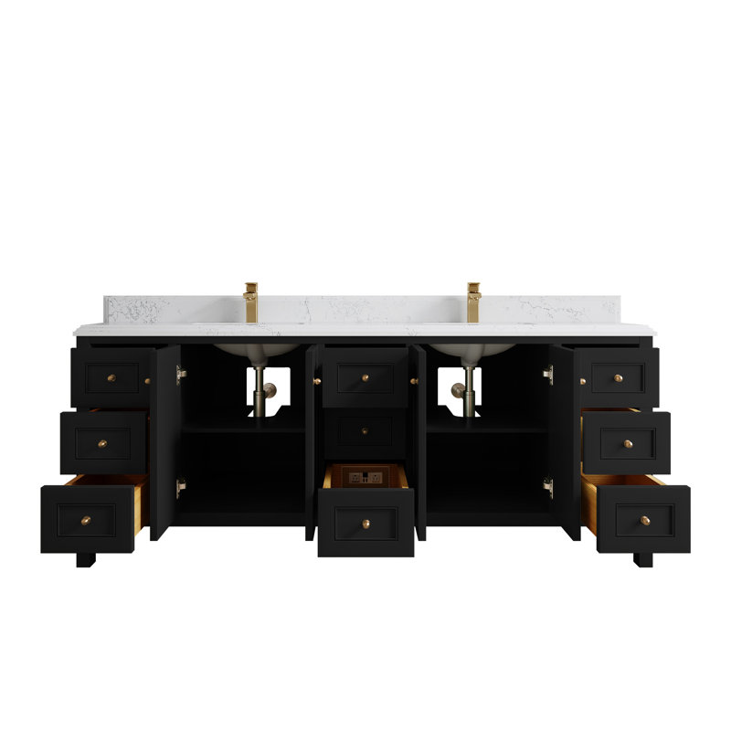 84 po Nashville X P 22 po Meuble-lavabo double D noir avec quartz Cove Edge, Empira