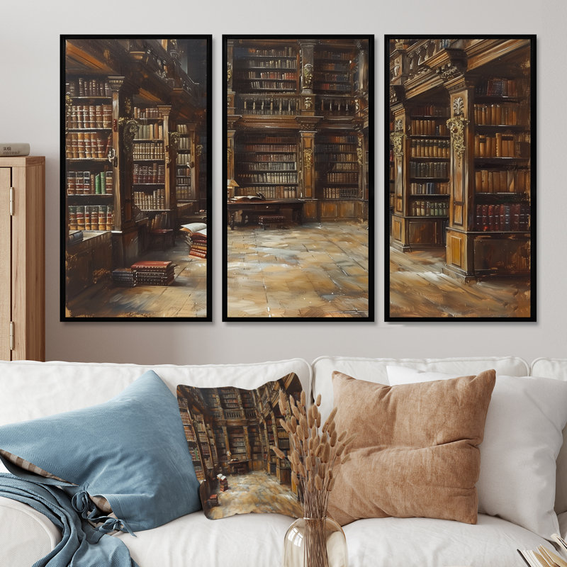 Ensemble d'impressions murales brunes, beige et vintage, H 40 po x l 60 po x P 1 po, Toile avec cadre flottant noir