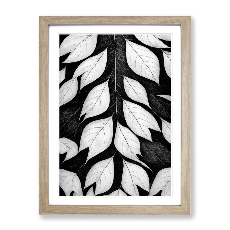 Monochrome Leaves - Framed Print, 34cm H x 25cm W x 2cm D, Oak