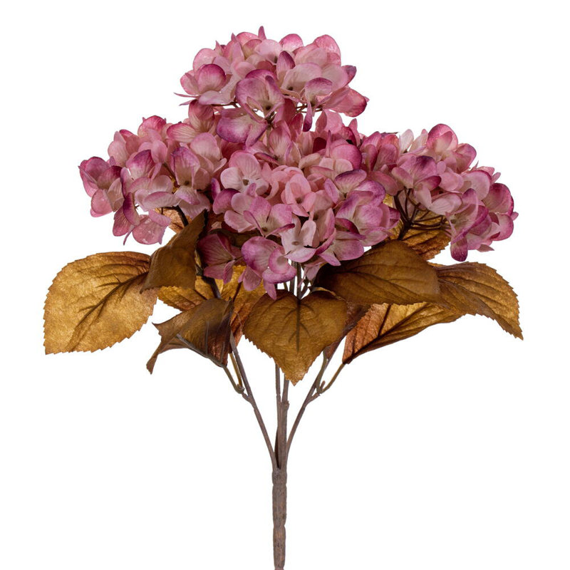 Vickerman 16.5" Artificial Yellow/Brown Hydrangea Bush 2/Bag. Recommended for indoor use., Pink