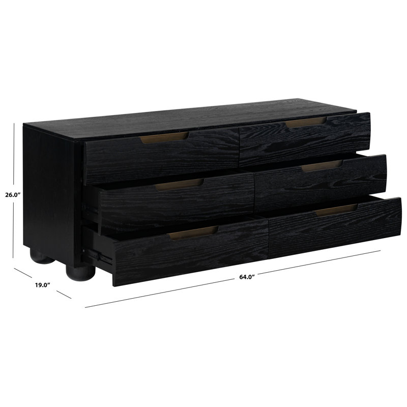Beethoven Wood 6 Drawer Dresser, Black
