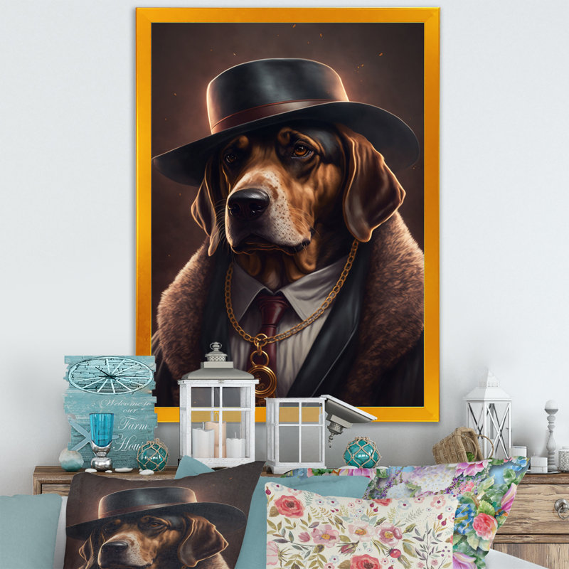 " Mafia Dog II ", Gold Picture Framed Canvas, 32" H x 24" W x 1" D