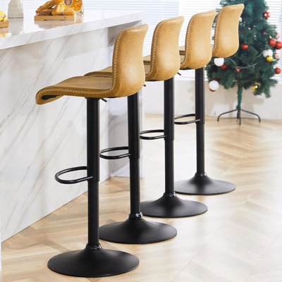 Lolar Swivel Bar Stools Set, Counter Height Bar Stools with Back, Adjustable Bar Stools 24" to 32", Faux Leather Bar Stools for Kitchen Island