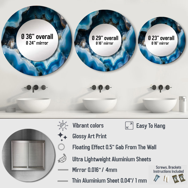 Geode Gems I - Stone Geode Round Mirror Wall Decor, 29" x 29"