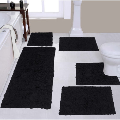 Bell Flower Collection 100% Cotton Bath Rug with Spray Latex Backing (Set of 5Pcs)