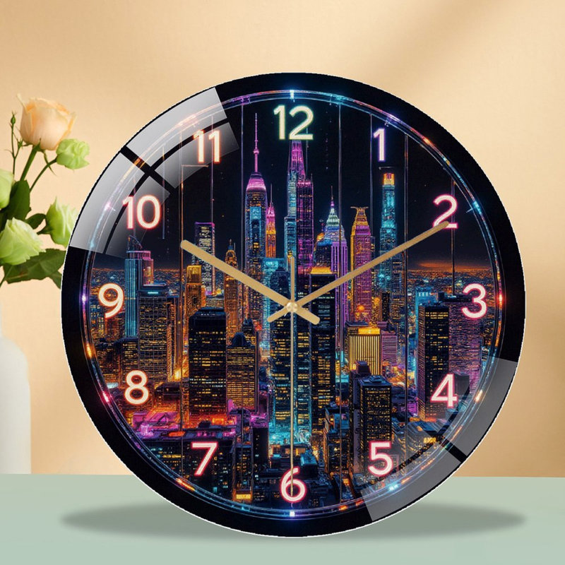 Horloge murale 12 po ronde en verre trempé avec mouvement à quartz silencieux