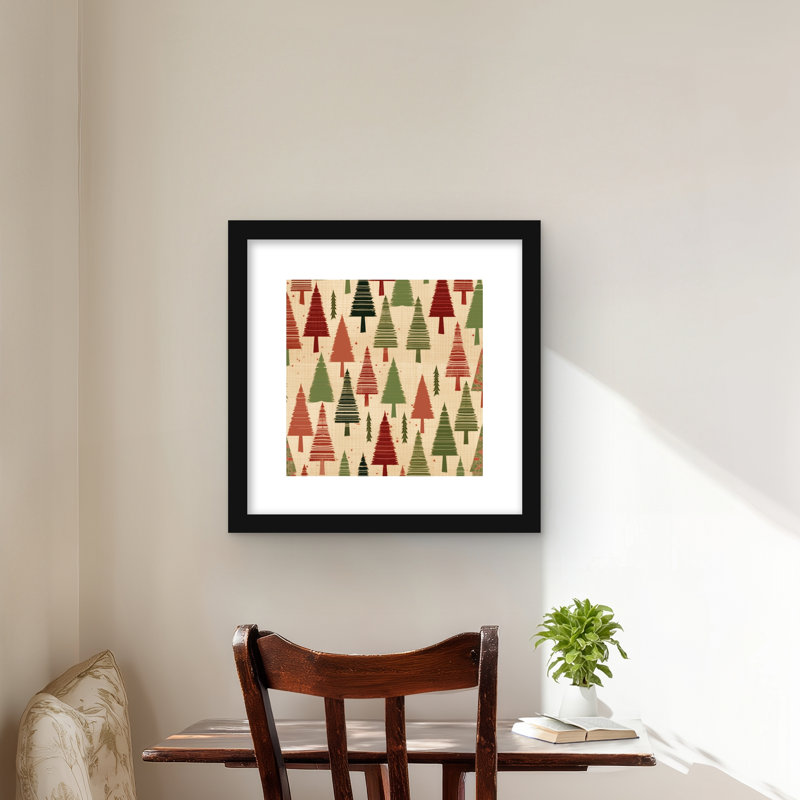 Motif d'arbre de Noël - imprimé encadré vert mat, Noir, H 16 po x l 16 po