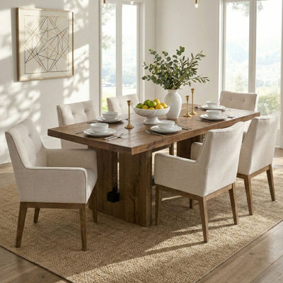 19.5" Seat Height Upholstered Tweed Fabric Dining Armchair (Set of 6)