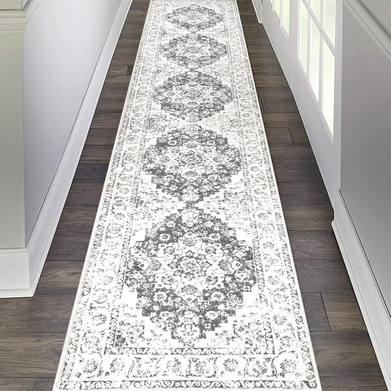 Area Rug, Beige/Gray, Runner 2' x 10'