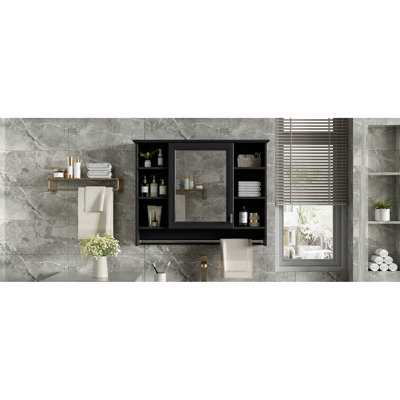 36-Inch Modern Wall Mounted Bathroom Mirror Cabinet With Adjustable Shelf, Soft Close Door, And Towel Bar For Storage Efficiency 31 Medicine Utility Optimization