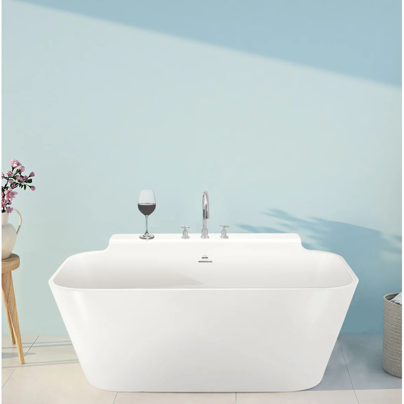 Richmond 57'' L Soaking Bathtub, Glossy White, Polished Chrome