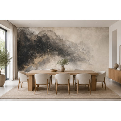Abstract Plaster Texture Wallpaper Charcoal Beige Wall Mural