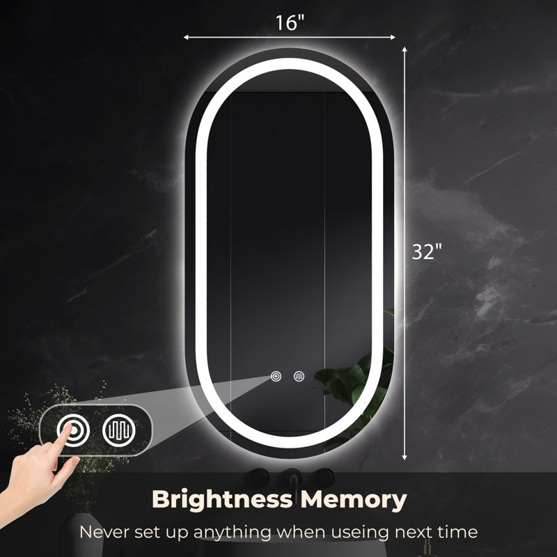 LED Mirror for Bathroom Oval 16"x32", 32" x 16"