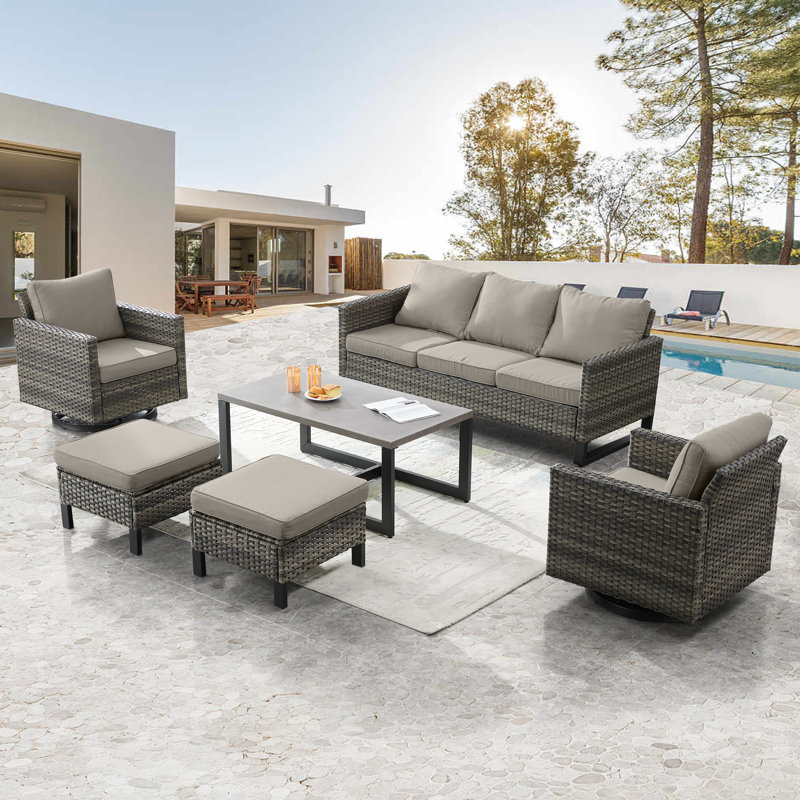 Wicker 5 - Person Patio Conversation Set with Cushions, Gray