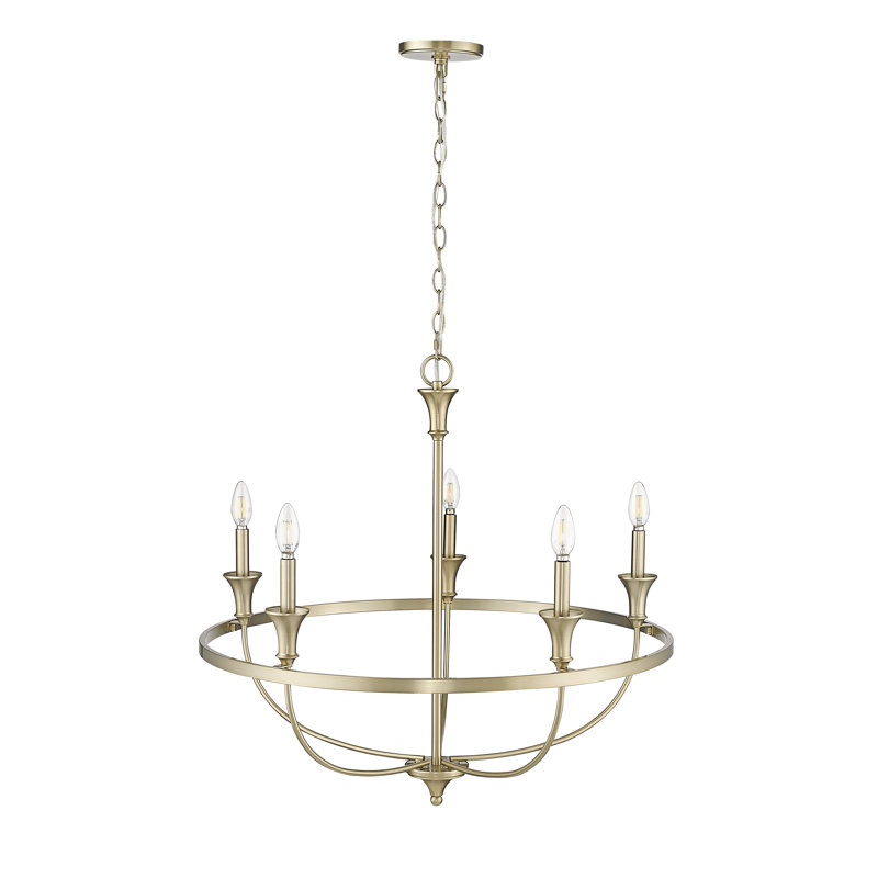 5 Light 29.1 In. Brushed Nickel Chandelier, Modern Gold