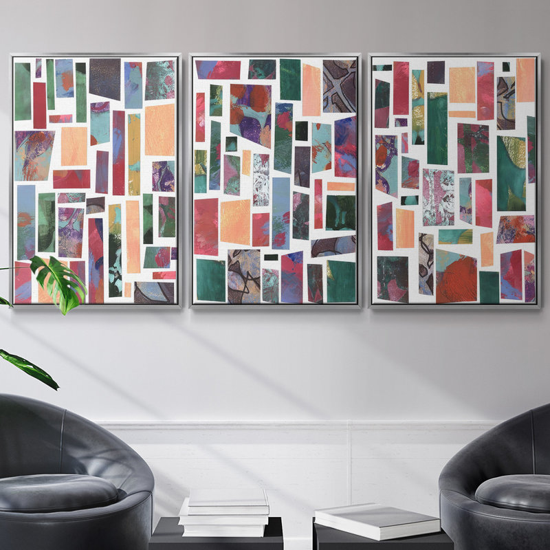 Broken Fragments I - Ensemble de 3 reproductions de cadres photo sur toile, Argent, H 40 po x l 78 po
