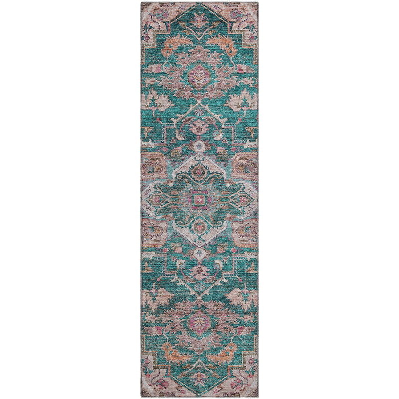 Premium Machine Washable Prisco Emerald Rug, Runner 2'3" x 7'6"