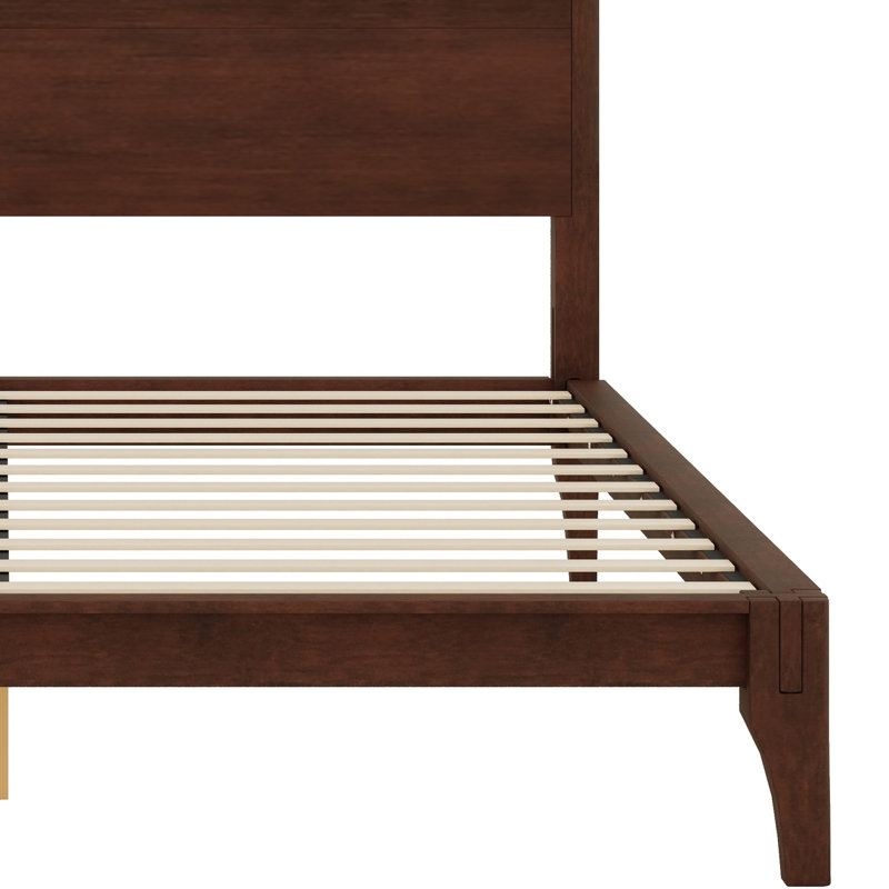 Lit plateforme en bois de bambou de style Mid-Century avec support en lattes de bois, Chocolat, Grand lit