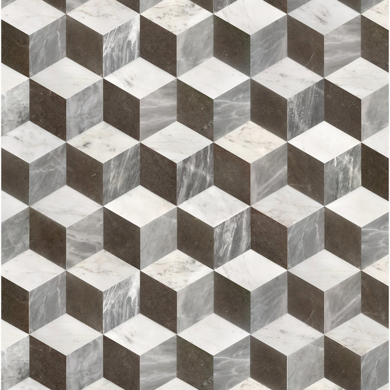 Pierre naturelle hexagonale - blanc, noir et gris, 12 pièces / boîte, convient au plancher et au mur dans différents espaces, carreaux de marbre d'une largeur de 9,68 po, surfaces variées idéales