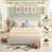Expansive Headboard  Upholstered Platform Bed with Floating Nightstands and 2 Storage Drawers, King, Cream-479620779-479620774