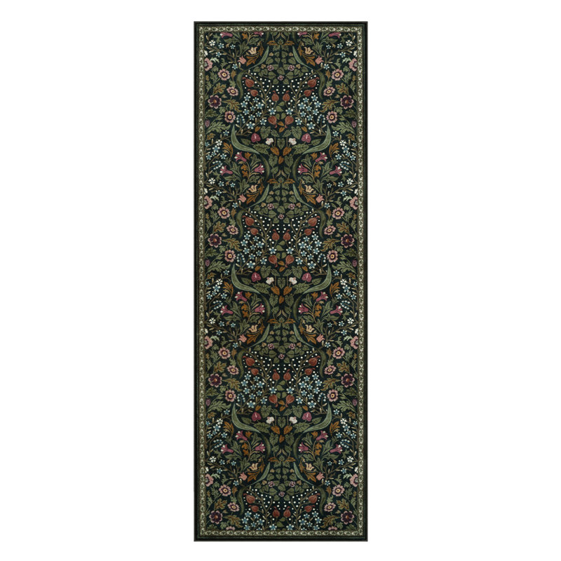 Kaldi Floral Washable Area Rug – Intricate Nature-Inspired Design, Non-Slip Soft Floor Mat for Living Room, Bedroom, and Entryway