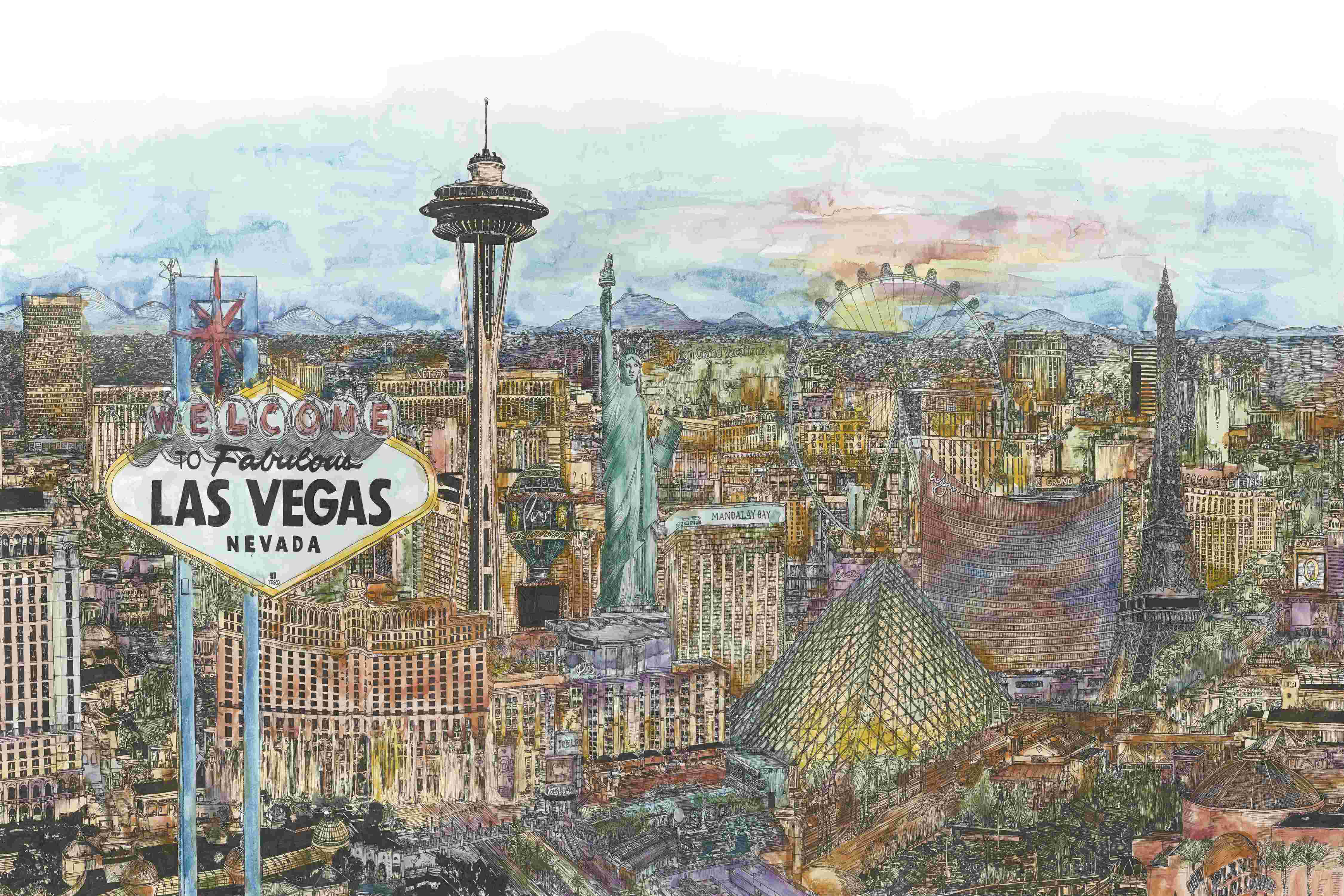 Red Barrel Studio® Vegas Skyline In Color On Canvas by Melissa
