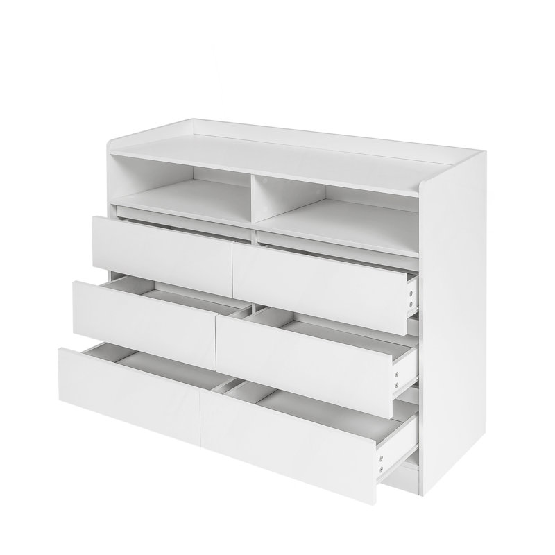 Commode 6 tiroirs, commode blanche pour chambre à coucher avec lumières DEL, commodes modernes et commodes avec cadre robuste pour le salon, le vestibule, le couloir