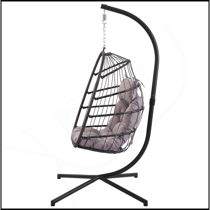 Outdoor Hanging Chair With Durable Frame And Comfortable Cushion For Relaxation, Grey