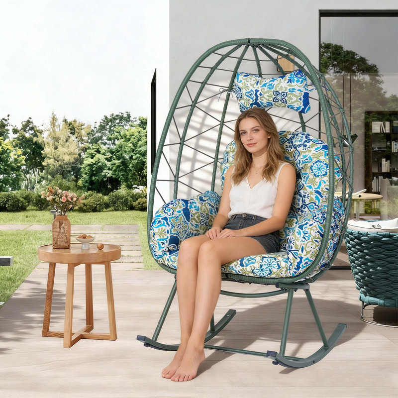Chaise berçante intérieure en osier avec coussin et coussin pour la détente dans le patio Balcon, Grey