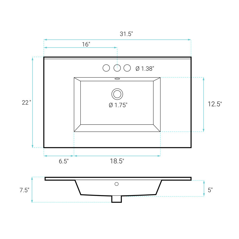 Voltaire 31 Vanity Top Sink with Single Faucet Hole, Single