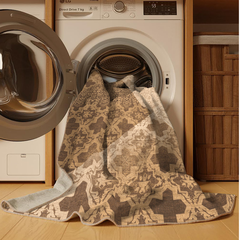 Tapis d'inspiration mondiale brun / beige lavable à la machine Penola, 7 x 10