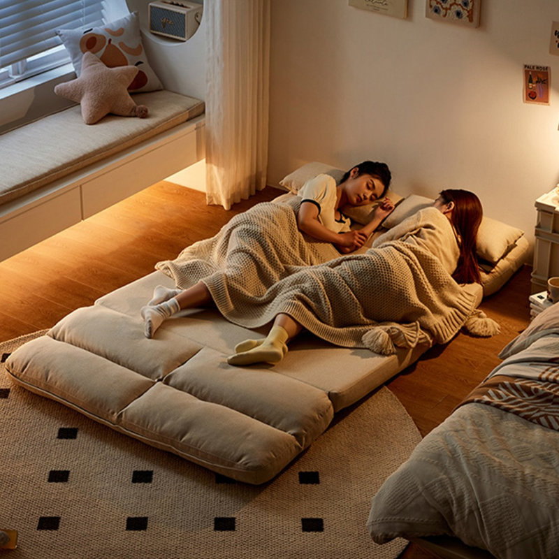 Canapé-lit modulaire en coton et lin blanc crème