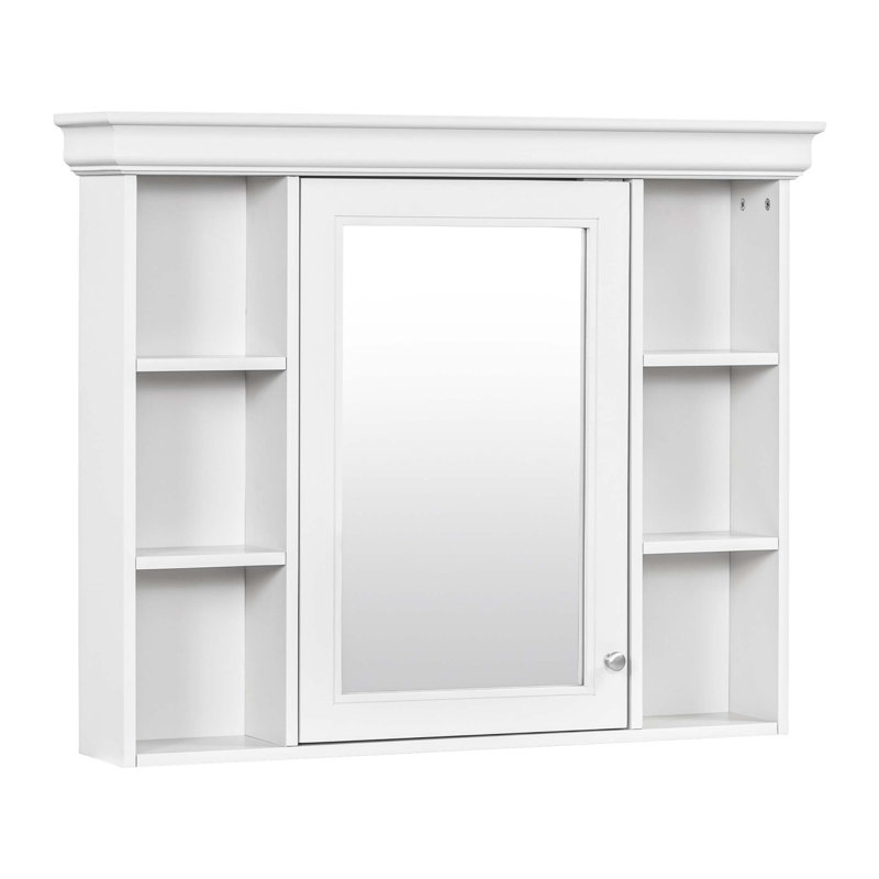Armoire de rangement murale blanche 35 po x 28 po avec porte miroir, armoire de salle de bain moderne avec miroir, armoire à pharmacie avec 6 tablettes ouvertes