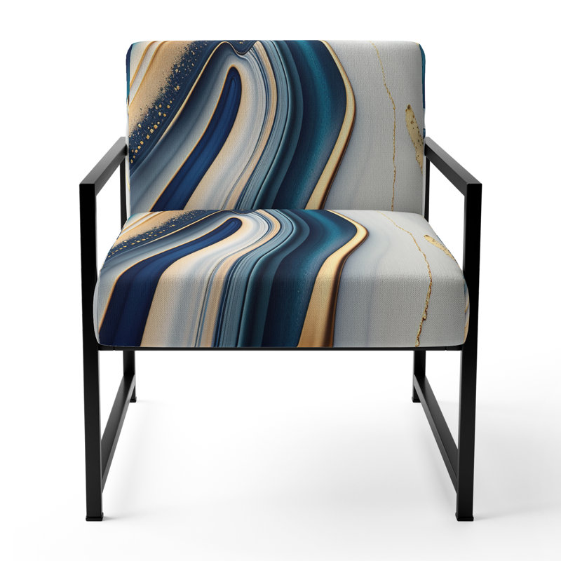 Fauteuil abstrait tapissier abstrait géométrique abstrait bleu et doré I, Noir