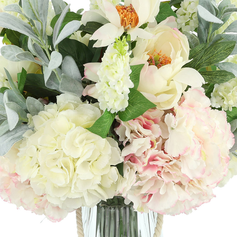 Mixed Bouquet in Ribbed Glass Vase