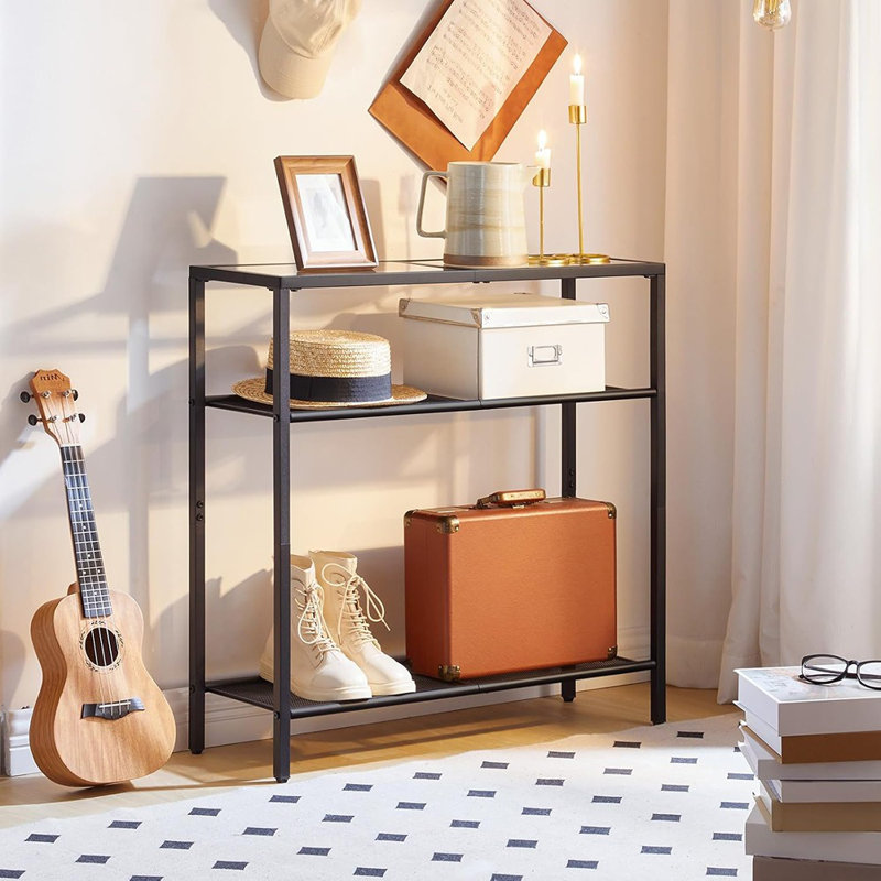 Narrow Console Table, 3-Tier Tempered Glass Sofa Table, Small Side Table, Modern Entryway Table, For Entrance, Living Room, Foyer, Hallway Bedroom, Black BK21XG01G1
