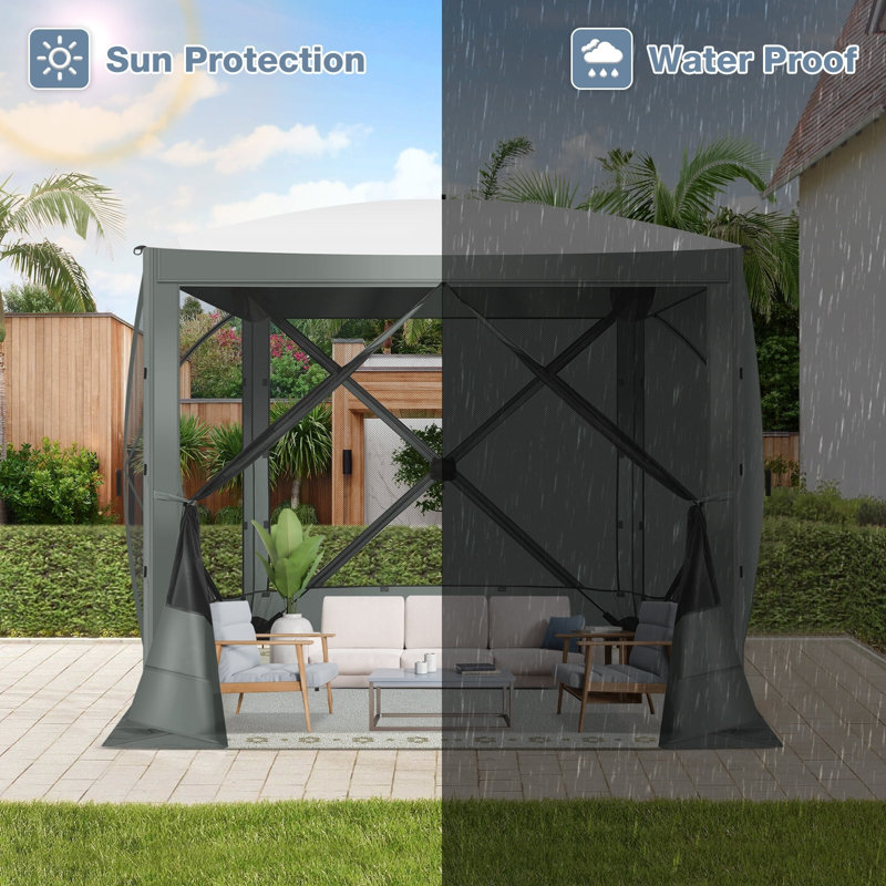 8x8 FT Pop up Gazebo Tent, Ez up Waterproof Screen Tent Screen House, Portable Outdoor Canopy, Gray