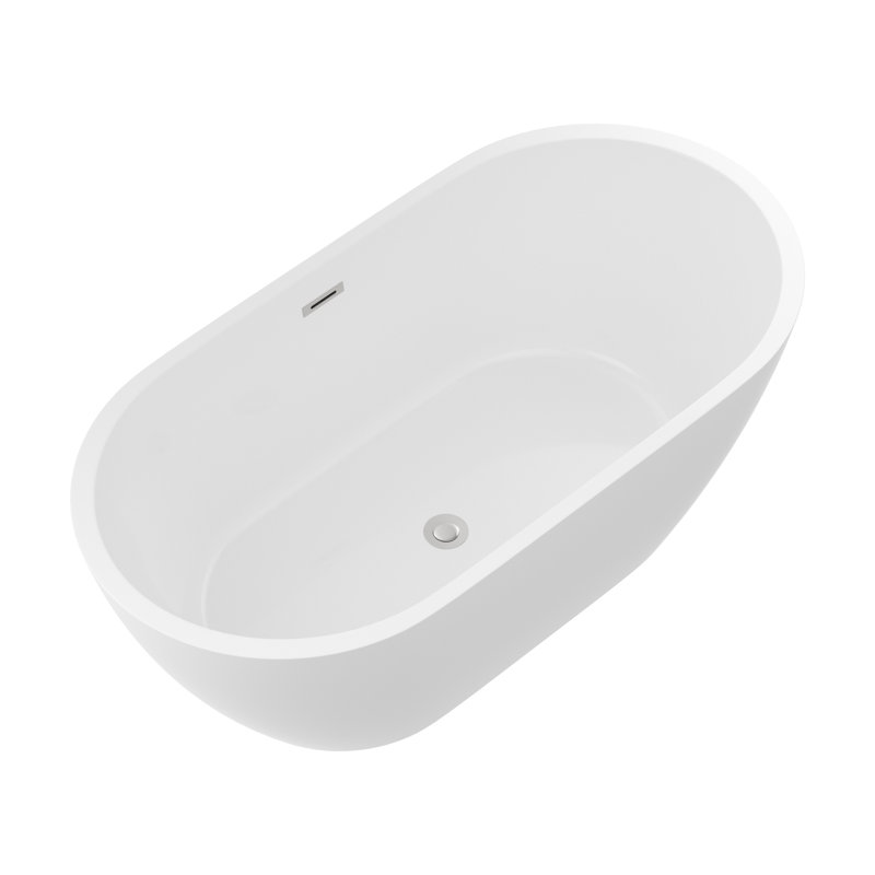 59" x 29.5" Freestanding Soaking Acrylic Bathtub with Overflow and Drain and Overflow