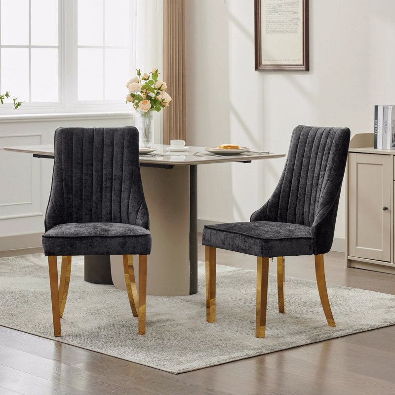 Ensemble de 2 chaises de salle à manger, chaise d'appoint de cuisine Channel, Doré, Noir