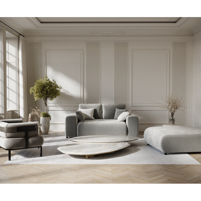 Two-seater square arms loveseat sofa, Grey