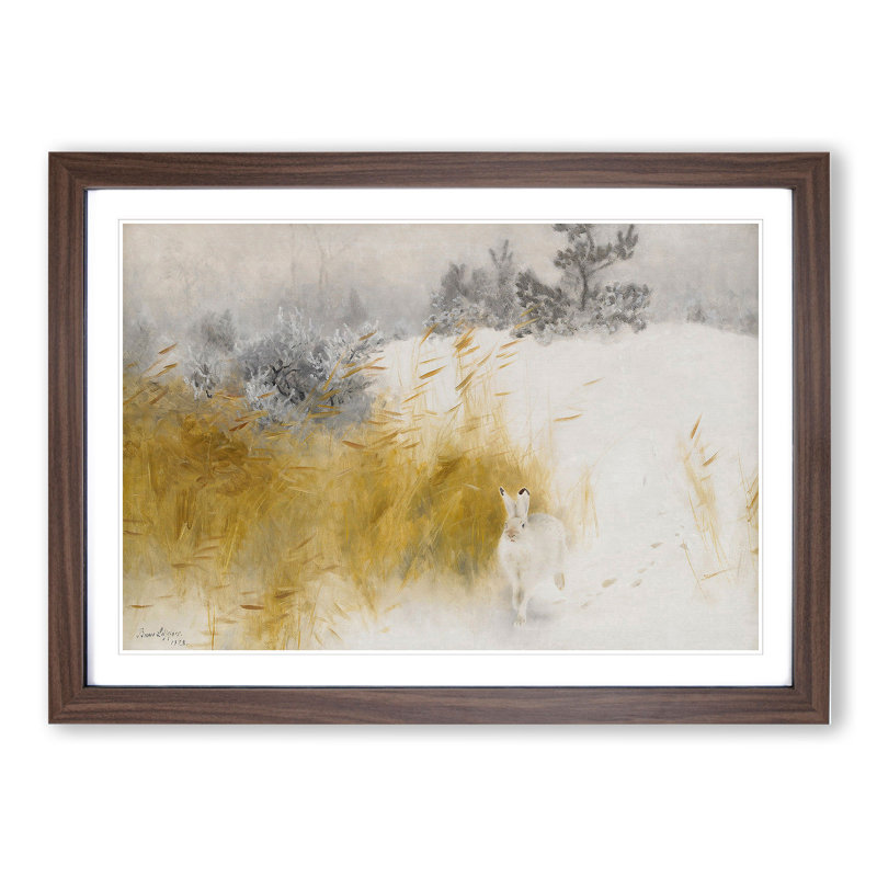 White Hare Vol.4 by Bruno Liljefors - Picture Frame Painting, Walnut, 36cm H x 48cm W x 2cm D