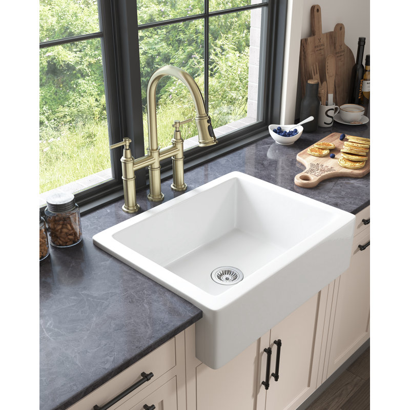Évier de cuisine à tablier frontal blanc L 24 po x l 19 po