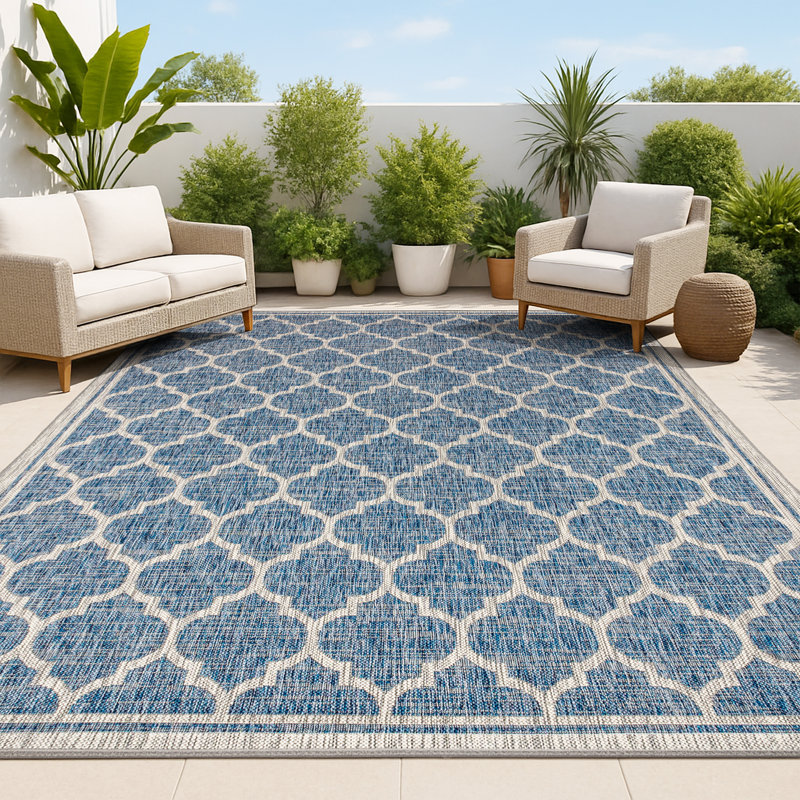 Tapis d'intérieur / extérieur bleu marine / gris Hague Moroccan Trellis, Rectangle 9 pi x 12 pi