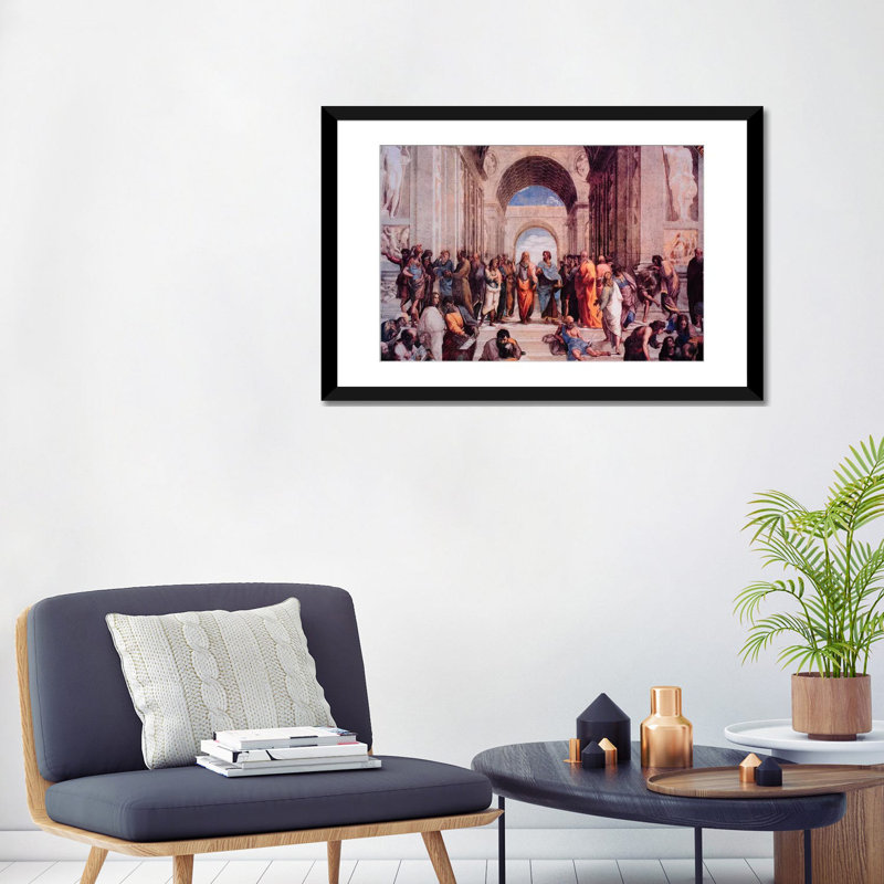 LÉcole d'Athènes par - impression, H 24 po x l 32 po x P 1 po, Papier beaux-arts encadré noir, Blanc