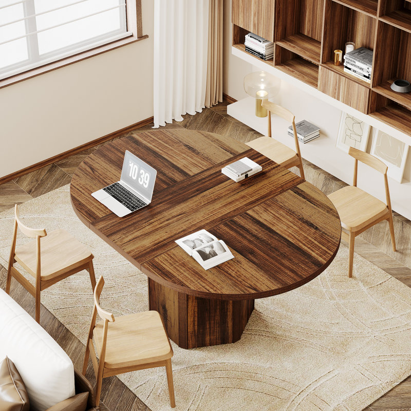 Oval Conference Table, 55.12 L X 39.37 W X 29.53 H Inches Small Meeting Table For 6 People, Rustic Wooden Meeting Seminar Table With Round Base For Office Conference Room
