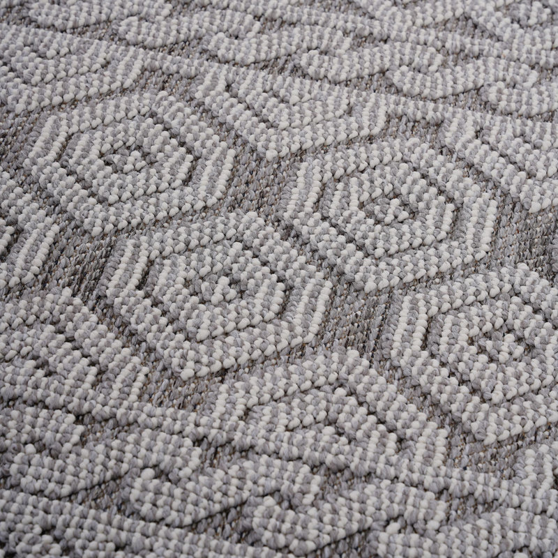 LOOM & LUXE Collection 2X8 Grey/White /Geometric Indoor/Outdoor Area Rug, Runner 2'2" x 8', White/Gray